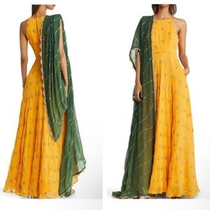 SANI - Nila Anarkali with Dupatta Yellow and Green Size L